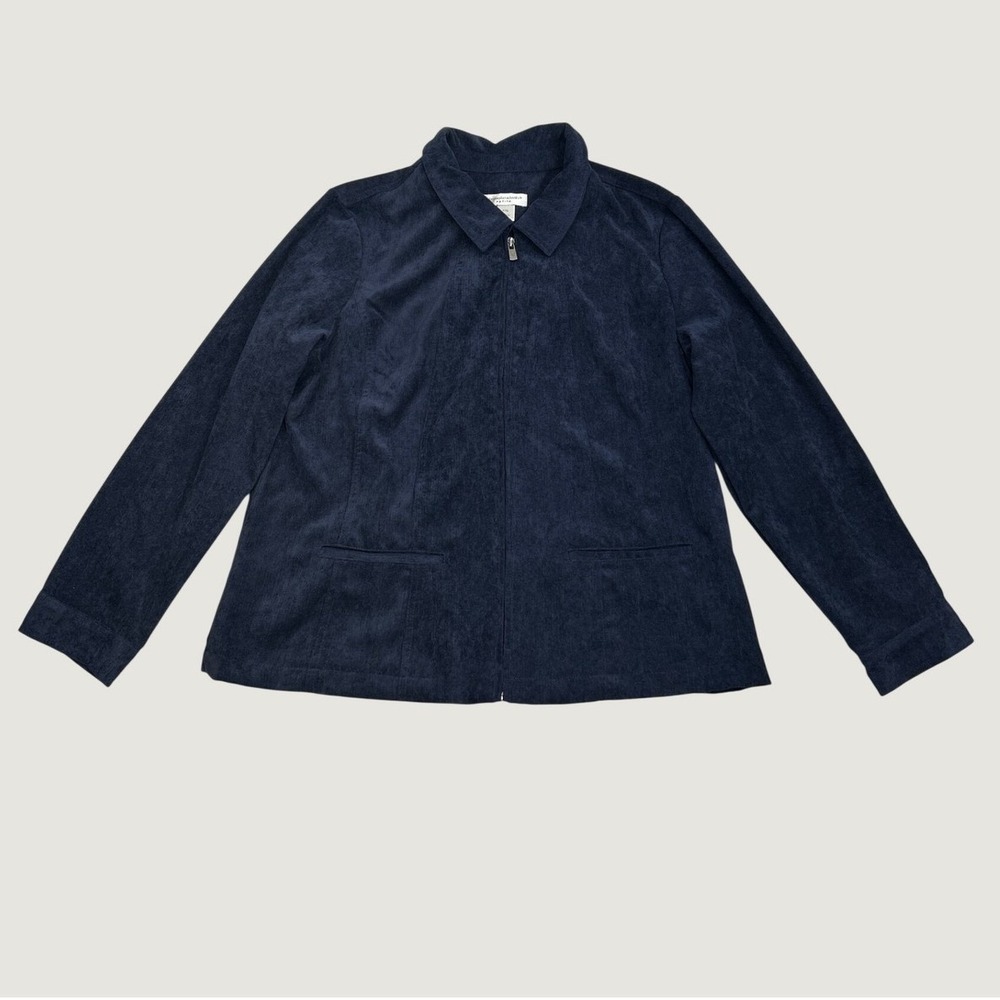 Christopher & Banks Jacket Women XL Petite Navy Blue Faux Suede Full Zip Casual